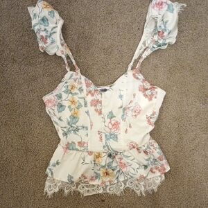 Floral Ruffle Strap Blouse